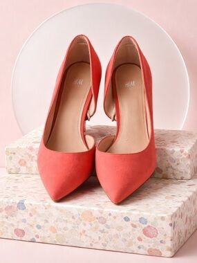 H&M Coral Suede Pointed-Toe Pumps - Women's Heels